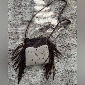 NWOT Cowhide genuine leather fringe crossbody